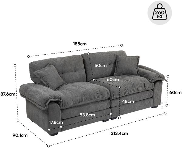 2-Sitzer Sofa B 214 x T 89 x H 93 cm aus Chenille in Beige mit tiefem Sitz Bild 5