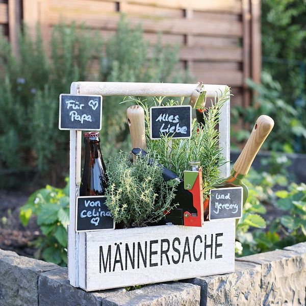 Viana Dekokorb Holzkiste Männersache Deko Pflanzkasten mit Griff Geschenkidee
