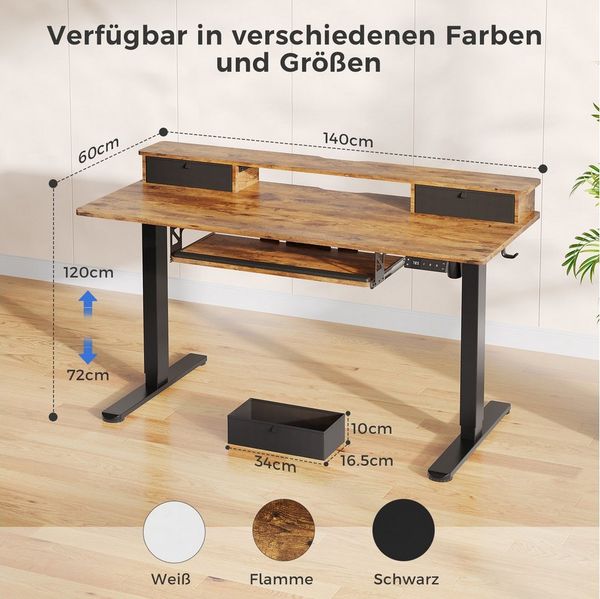 HOMALL Schreibtisch Höhenverstellbarer Schreibtisch mit Schublade, Schülerschreibtisch (140CM Mit 2 Stofbehangen 3 Spaicherpositionen fur die Hohe + Erinerung beilangem Sitzen. 2 Haken, Tastaturablage,maximale Belastbarkait 7o kg,ostern geschenke)
