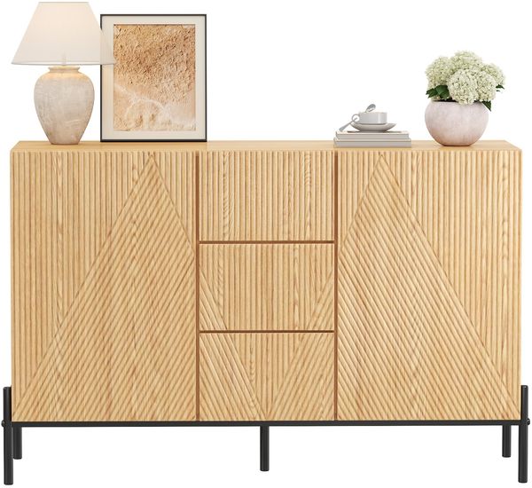 Merax Sideboard mit geometrischer Struktur, Doppeltüren, Mittlere Schublade, Viel Stauraum, Multifunktionaler Aufbewahrungsschrank für Wohn-/Esszimmer Bild 10