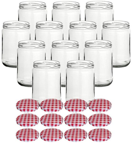 gouveo Einmachglas Vorratsgläser 580 ml Klassik mit Schraub-Deckel - Große Einmachgläser, (12-tlg), karo-rot