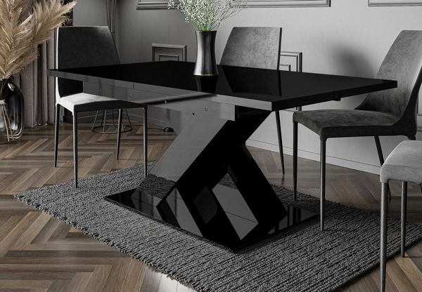 Home Collective Esstisch ausziehbar Tisch Küchentisch Esszimmertisch Ausziehtisch (Esszimmer Küche Wohnzimmer Esstisch erweiterbar), modernes Design mit X-Gestell, 140-180 x 80 cm Schwarz glänzend