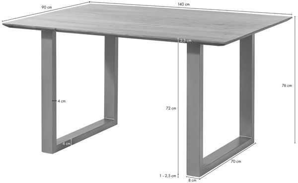 Esstisch Akazie 140x90 grau lackiert / U-Beine silber matt SWISS EDGE Bild 7