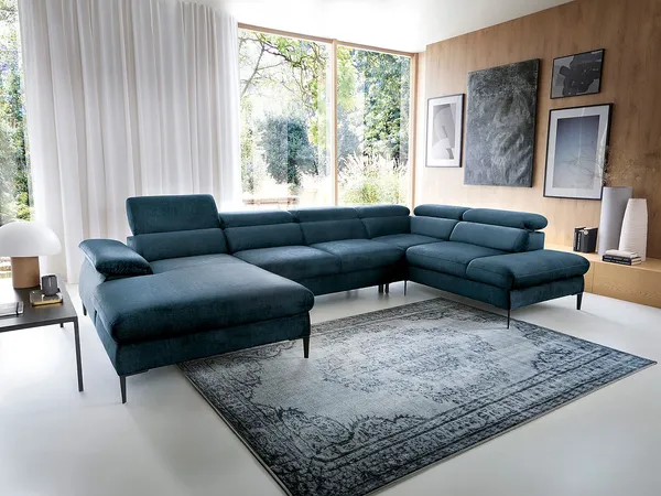 Vente-unique - SEPINA Sofa SamtStoff Blau - B 214 cm x H 75 cm x L 353 cm
