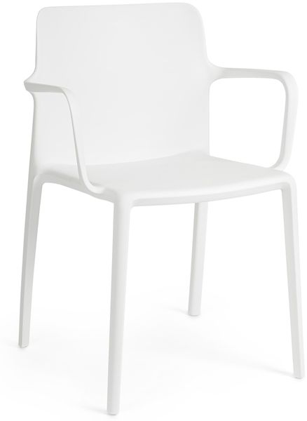 Stuhl Sirol 4er-Set aus UV-beständigem Kunststoff, modern mit Armlehne, weiß, stapelbar