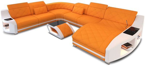 Wohnlandschaft Swing XXL in Stoff - Mikrofaserstoff - apricot-weiß - Rechts