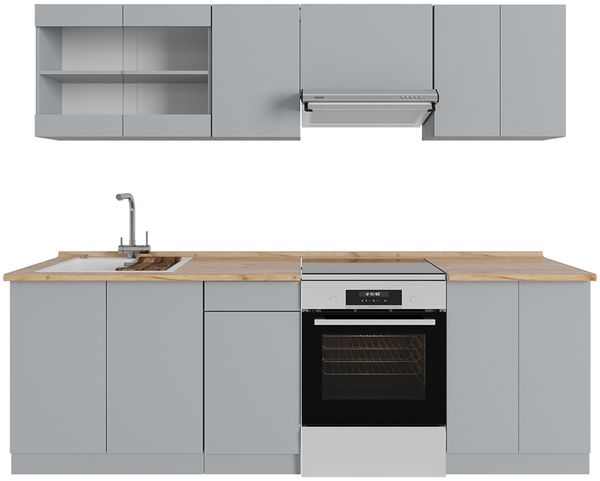 Küchenzeile R-Line Grau 240 cm , AP Eiche Vicco
