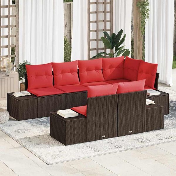 vidaXL Gartensofa-set mit Kissen 7 pcs Braun Poly-Rattan 3347104