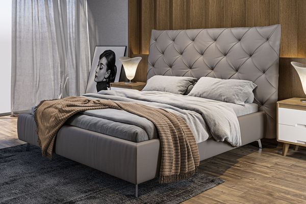KAWOLA Bett ANNY Polsterbett Leder grau 160x200cm
