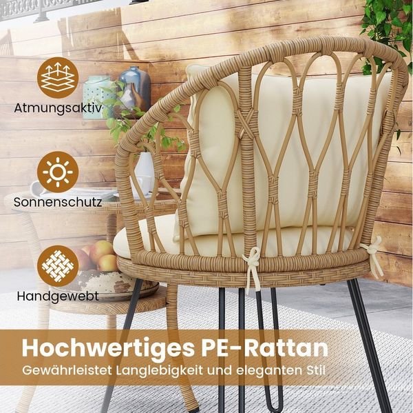 COSTWAY Balkonset, (3-tlg), Gartenmöbel, Rattan Bistro-Set mit Kissen, Tisch