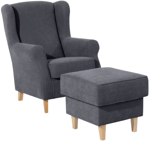 Ohrensessel Karlen Bezug Veloursstoff Buche natur / anthrazit 22049 Bild 4