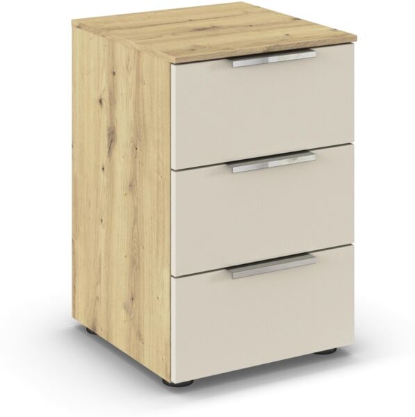 Rauch Möbel Flipp, Nachttisch für Schlafzimmer, Kinderzimmer, Wohnzimmer, Jugendzimmer, Flur, Garderobe, 3 Schubladen, mit Softclose-Funktion, Farbe Eiche Artisan, Holz/Beige, Breite 40 cm
