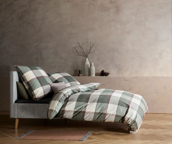 Fleuresse Lech Edelflanell Bettwäsche 155x220 Karo grün braun beige 604578-05