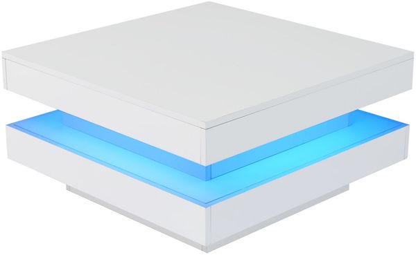 Couchtisch 70x70x36 cm, Hochglanz Weiß, Spanplatte mit Bluetooth-LED (App‑gesteuert, USB) Bild 7