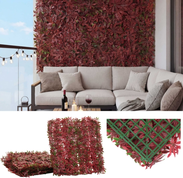 Wandfliese HWC-L78, Sichtschutz Windschutz Verkleidung für Terrasse/Balkon, 4x je 50x50cm = 1m² ~ Ahorn rot