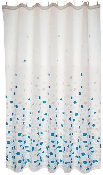 MSV Duschvorhang Cotexsa BREST Breite 180 cm, Textil-Duschvorhang, Made in Spain, 100% Polyester, wasserundurchlässig, Anti-Schimmel-Effekt, Anti-Bakteriell beschichtet, waschbar 30°, 180 x 200 cm, Farbe weiß / blau