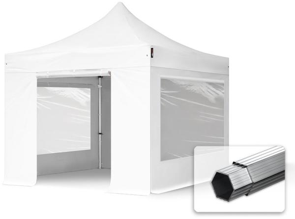 3x3 m Faltpavillon, PROFESSIONAL Alu 40mm, feuersicher, Seitenteile mit Panoramafenstern, weiß