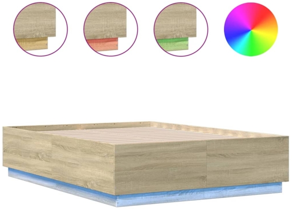 vidaXL Bettgestell mit LED Sonoma-Eiche 140x190 cm Holzwerkstoff 3209641
