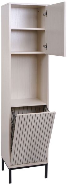 Hochschrank HWC-O42, Badschrank Badregal Badezimmer Schrankfächer Wäschekorb, MDF Melamin 174x39x30cm ~ Holzoptik beige Bild 6