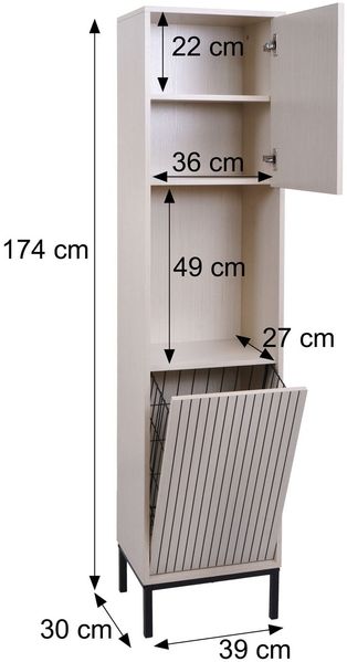 Hochschrank HWC-O42, Badschrank Badregal Badezimmer Schrankfächer Wäschekorb, MDF Melamin 174x39x30cm ~ Holzoptik beige Bild 3