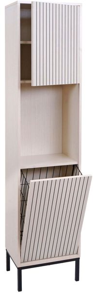 Hochschrank HWC-O42, Badschrank Badregal Badezimmer Schrankfächer Wäschekorb, MDF Melamin 174x39x30cm ~ Holzoptik beige Bild 9
