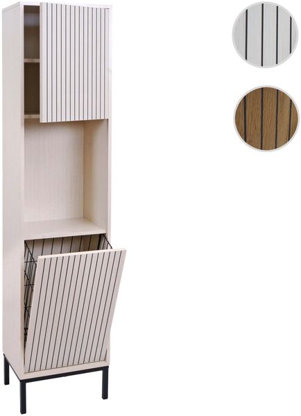 Hochschrank HWC-O42, Badschrank Badregal Badezimmer Schrankfächer Wäschekorb, MDF Melamin 174x39x30cm ~ Holzoptik beige Bild 10