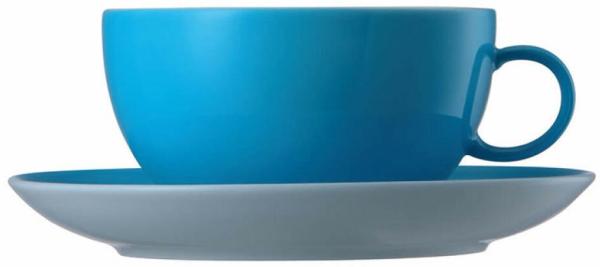 Thomas Sunny Day Cappuccinotasse mit Untertasse, Porzellan, Waterblue / Blau, Spülmaschinenfest, 380 ml, 2-tlg, 14670