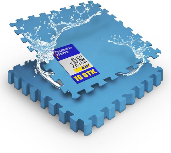 Pool-Bodenschutzmatte, Unterlegmatte zum Schutz ihres Pools, 8 Stück ( 50x50x0,4 cm ) - 2m² - Robustes Stecksystem beliebig erweiterbar Blau 50x50cm (16 Stück - 4m²)