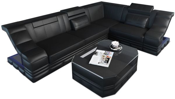 Couch Bianchi L Form in Leder - Echtleder - schwarz - Rechts
