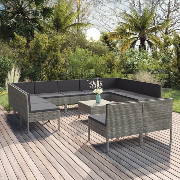 vidaXL 12-tlg. Garten-Lounge-Set mit Auflagen Poly Rattan Grau 3094610