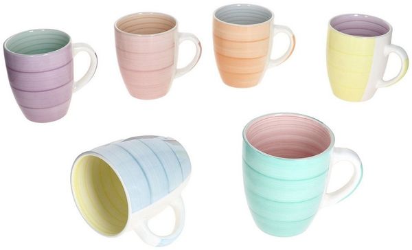 MamboCat Becher Pastello Becher 6er Set – Steingut Pastellfarben Strudeloptik, Steingut