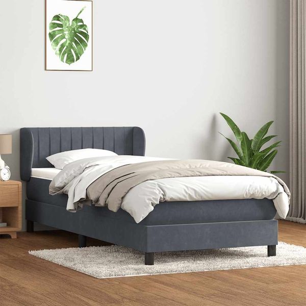 vidaXL Boxspringbett mit Matratze Dunkelgrau 90x220 cm Samt 3317722