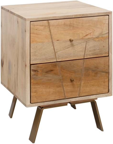 Nachtkonsole SIKAR 40 x 56 x 40 cm Mango Massivholz Nachtschrank Hoch, Landhaus Nachtkommode Boxspringbett, Nachttisch Schubladen, Nachtkästchen Nachttischschrank Holz, Beistelltisch Massiv