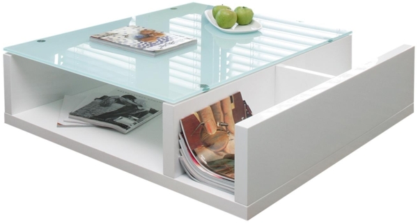 Couchtisch 100 x 100 cm Weiß mit drei Ablageflächen MDF