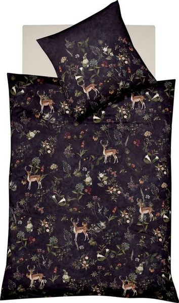 Fleuresse Mako-Satin Bettwäsche 135x200 Hirsch Blüten nachtschwarz 114121-01 Bild 3