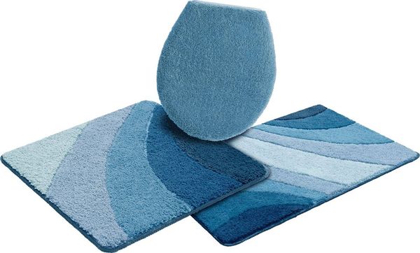 OTTO home Badematte Josie, Badvorleger, Badezimmer Teppich, Höhe 20 mm, rutschhemmend beschichtet, schnell trocknend, strapazierfähig, fußbodenheizungsgeeignet, Polyester, rechteckig, 3-tlg. Hänge-WC Set, Badteppich, Badematten, rechteckig, rund & als ...