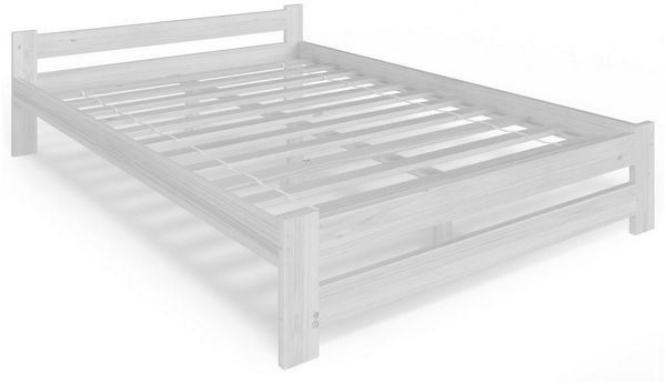 Home Collective Holzbett mit Lattenrost Modern Bett Kiefer Bettgestell Massivholzbett Klassisch (90x200, 120x200, 140x200, 160x200 cm), Doppelbett, Skandi Boho Landhaus Kopfteil flach 120x200 cm weiß