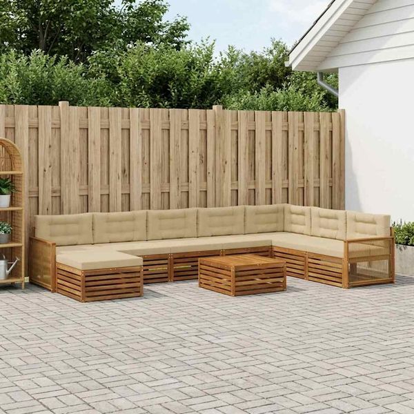 vidaXL Outdoor-Sofagarnitur 9 pcs Natur und Beige Massivholz Akazie 3383751