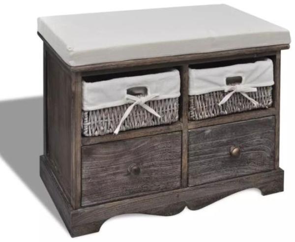 vidaXL Sitzbank mit Stauraum Braun 62×33×42 cm Paulownia Holz 240791