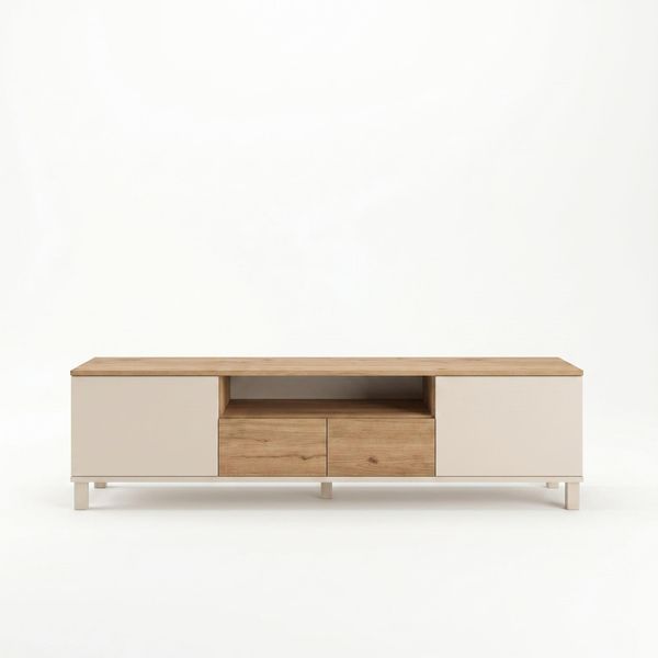 Stilvoller TV-Ständer, Sand & Eiche, 180 cm | 100% melaminbeschichtete Spanplatte, 18 mm stark | Modernes Design fürs Wohnzimmer