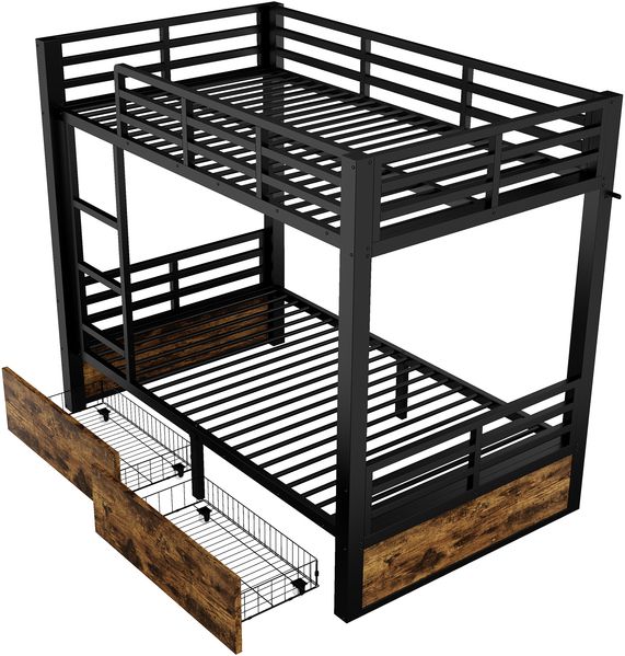 Merax Etagenbett 90x200 cm, mit Schubladen, Platzsparendes Kinderbett Aufbewahrungsbett, mit Leiter und Sicherheitsgeländer, Schwarz Bild 8