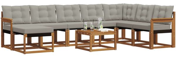 vidaXL Outdoor-Sofagarnitur mit Kissen 9 pcs Natürlich und Hellgrau 3368970 Bild 3
