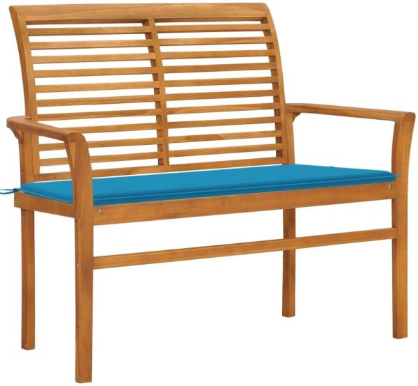 vidaXL Gartenbank mit Blauer Auflage 112 cm Massivholz Teak 3062653