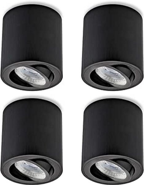 Sweet LED LED Aufbaustrahler 4er Set GU10 schwarz schwenkbar 230V Deckenspots rund modern, LED wechselbar, Warmweiß, 3000K, schwenkbar, GU10, 230V