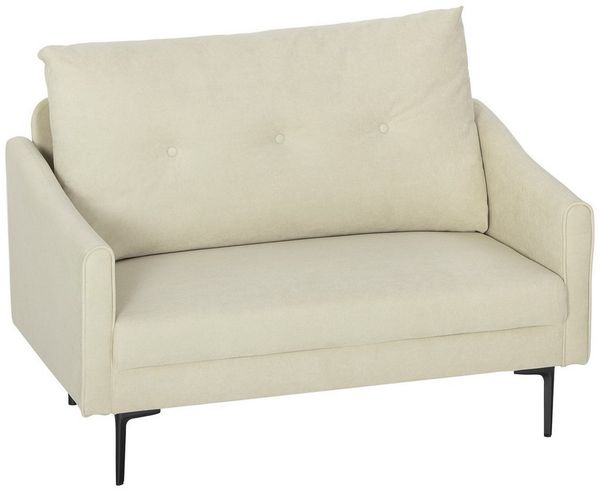 HOMCOM 2-Sitzer Polstersofa mit Armlehne, Samtoptik, Couch 1 Teile, für Wohnzimmer, Schlafzimmer, Metallrahmen, Cremeweiß
