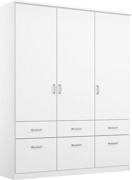 Rauch Möbel Bremen Schrank Drehtürenschrank Kleiderschrank in Weiß mit 6 Schubladen 3-türig, inklusive Zubehörpaket Basic 2 Kleiderstangen, 2 Einlegeböden BxHxT 136 x 199 x 58 cm