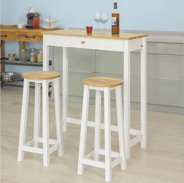 SoBuy Bartisch FWT50, Essgruppe, Esstisch Set 3-teilig Bartisch mit 2 Stühlen, Stehtisch, Bistrotisch mit 2 Hockern, Küchentisch Set Esszimmer Balkon