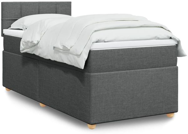 vidaXL Boxspringbett mit Matratze Dunkelgrau 100x200 cm Stoff 3288892