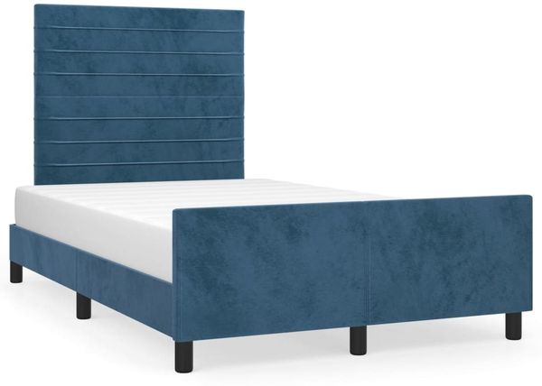 vidaXL Bettgestell mit Kopfteil Samt Dunkelblau 120x200 cm, Härtegrad: H2 [3125810] Bild 2