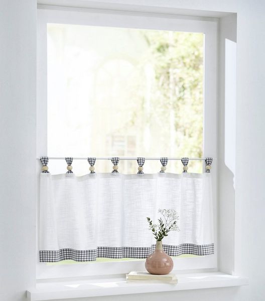 Kutti Scheibengardine Cottage Panneau (1 St), Schlaufen, halbtransparent, Kurzgardine Karo, Baumwolle, Schlaufen